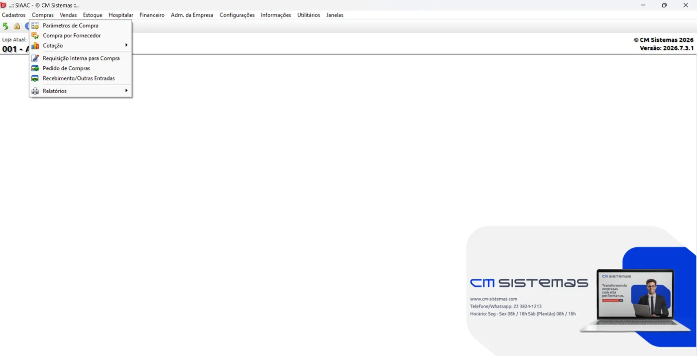 Tela de Compras do SIAAC da CM Sistemas